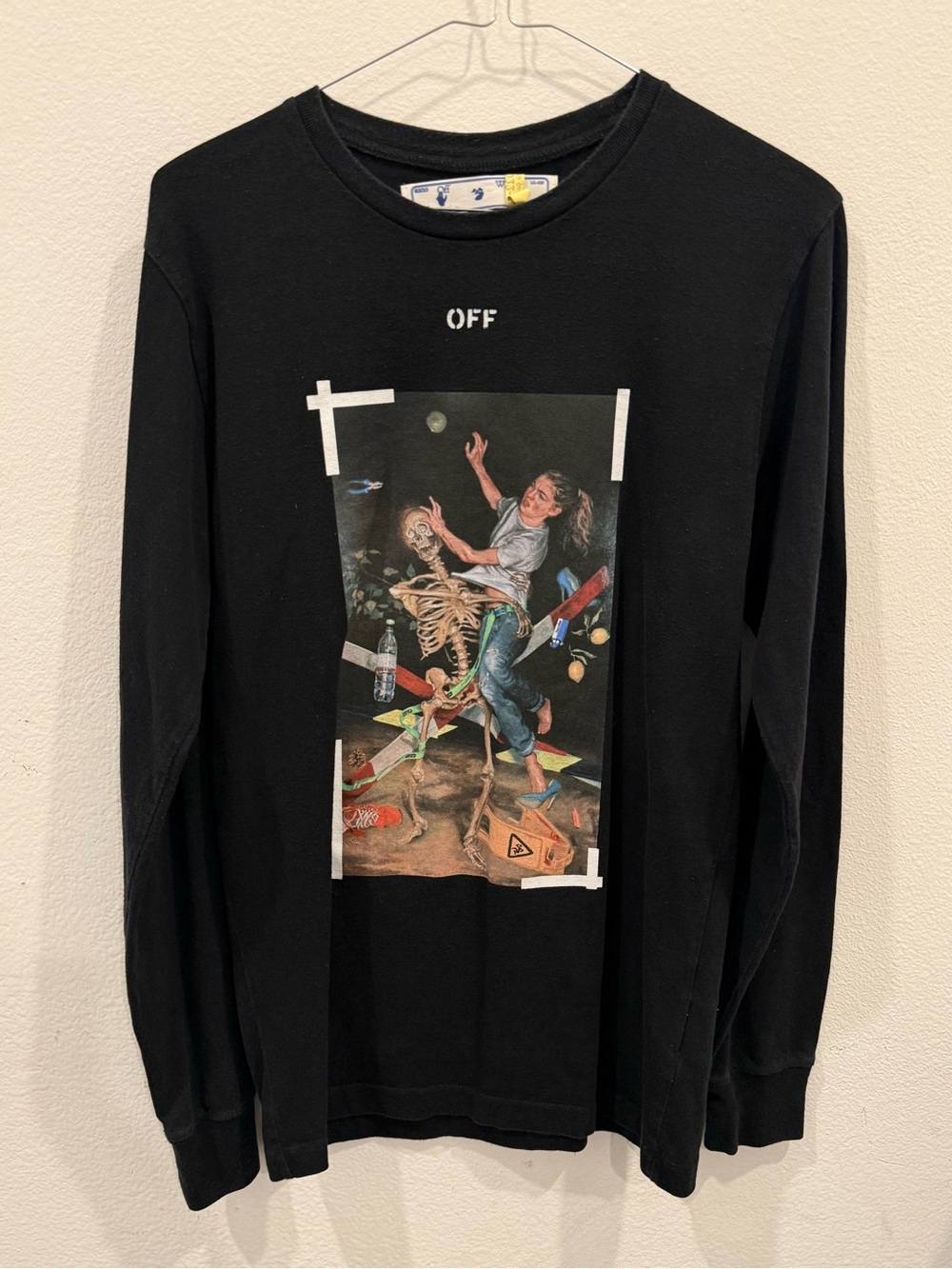 Off-White Black Skeleton Logo Graphic Print Crew Neck Long Sleeve T-Shirt XS